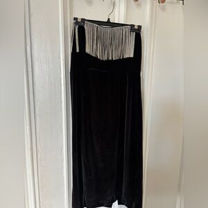 Elegant Black Velvet Dress with Rhinestone Fringe